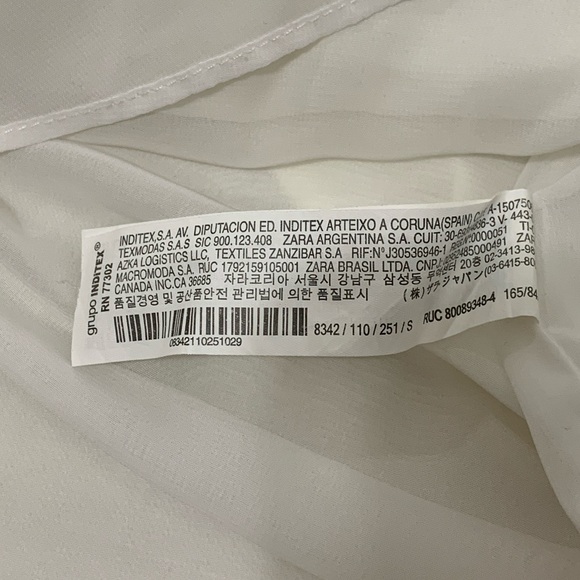 Zara White Tie Waist V-Neck Ruffle Short Sleeve Mini Dress Size Small - Picture 9 of 9